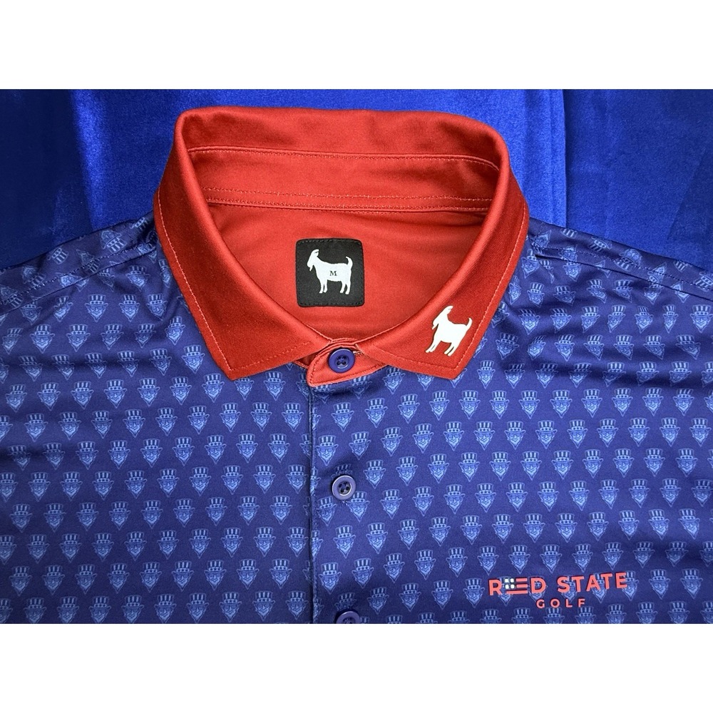 Goated Red State Golf Collar Polo Mens Medium Blue The Swingin Sammy PSALM 33:12